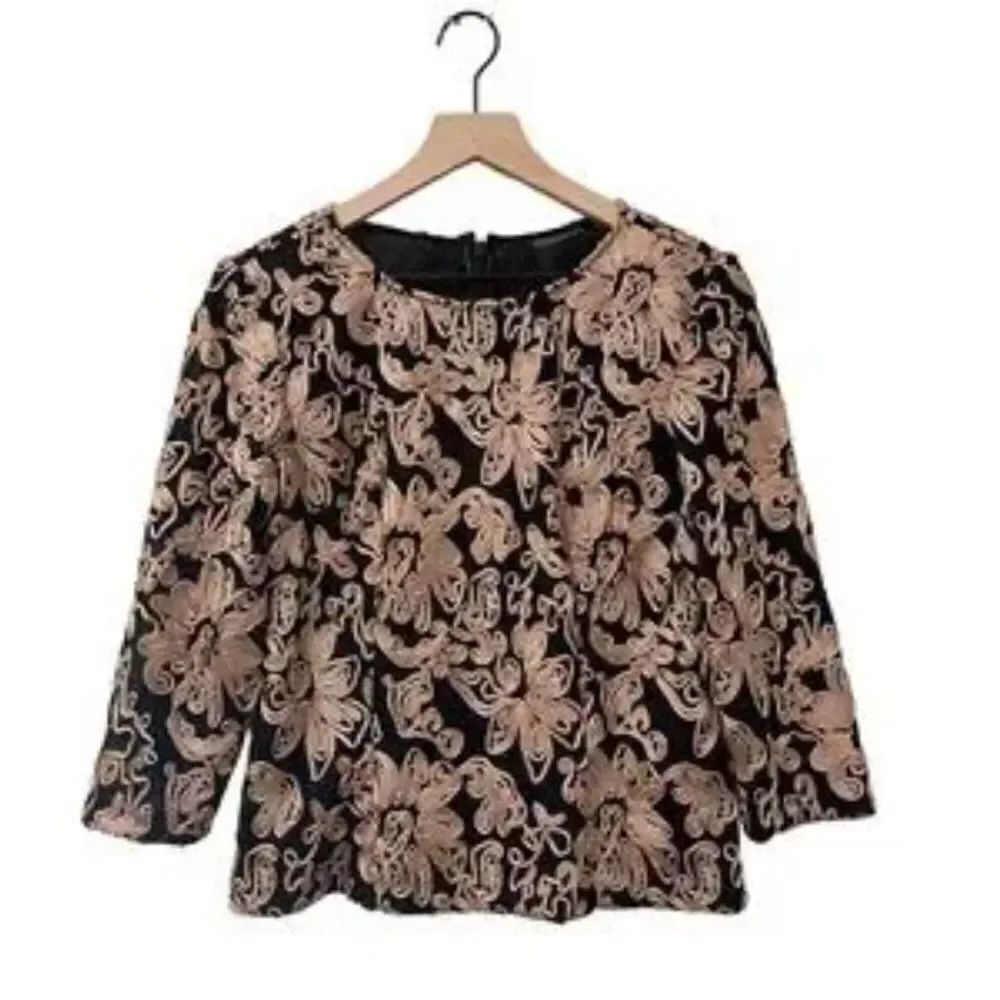 Women’s Alex Evenings Black Gold Formal Blouse Size Medium